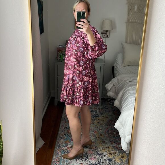 Topshop Floral Print‎ Long Sleeve Minidress Dress Women's 6 Red Mini Dress - Picture 4 of 11